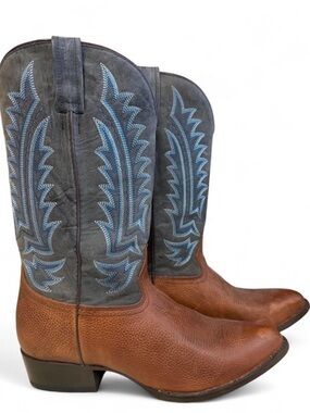 Classic Two-Tone Western Cowboy Boots — Brown & Blue